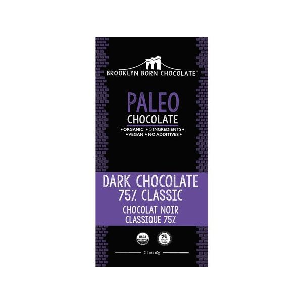 BROOKLYN BORN CHOCOLATE: Paleo Dark Chocolate 75 Percent Bar, 2.1 oz