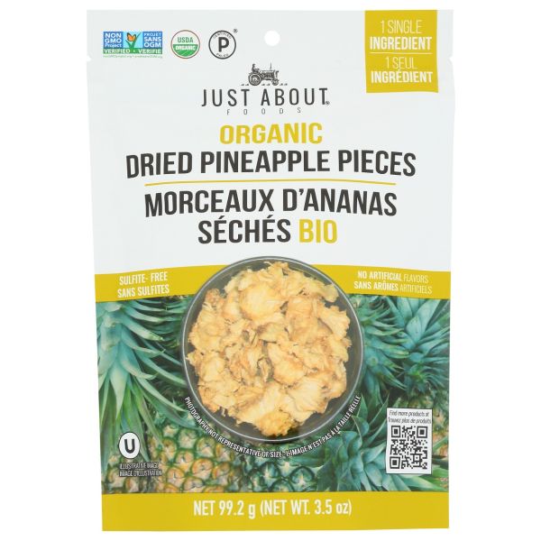 JUST ABOUT FOODS: Organic Dried Pineapple Pieces, 3.5 oz