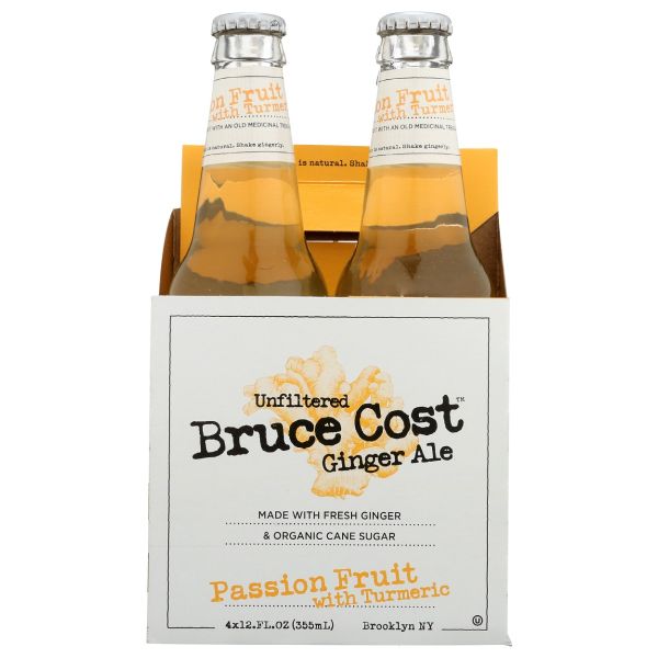 BRUCE COST GINGER ALE: Passion Fruit With Turmeric 4Pk, 48 fo