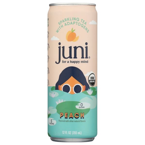JUNI: Peach Sparkling Tea With Adaptogens, 12 fo