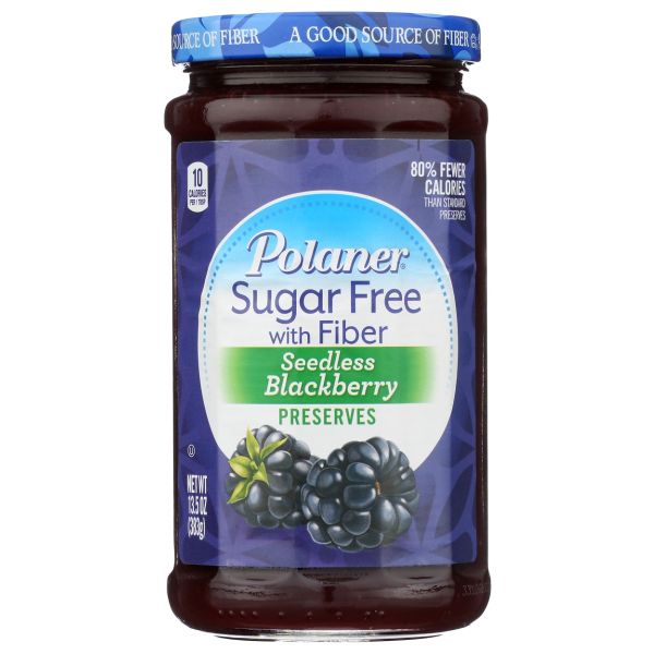 POLANER: Sugar Free Seedless Blackberry Preserves With Fiber, 13.5 oz