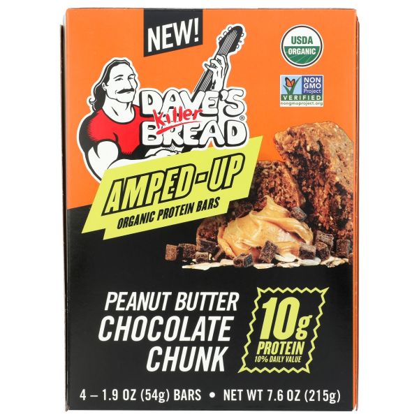 DAVES KILLER BREAD: Amped Up Peanut Butter Chocolate Chunk Organic Protein Bars, 7.6 oz