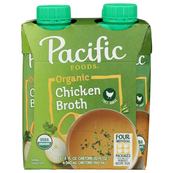 PACIFIC FOODS: Organic Chicken Broth 4 Count, 32 oz
