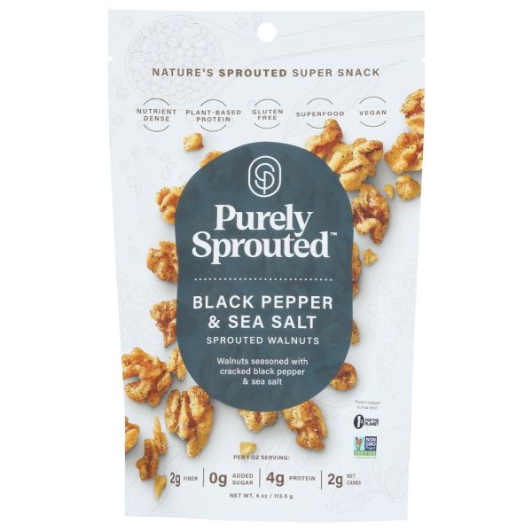 PURELY SPROUTED: Black Pepper and Sea Salt Sprouted Walnuts, 4 oz
