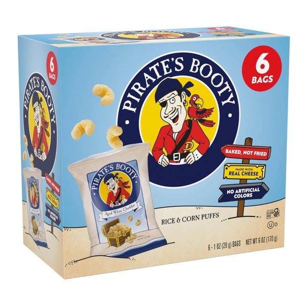 PIRATE BRANDS: Aged White Cheddar Rice and Corn Puffs 6 Count, 6 oz