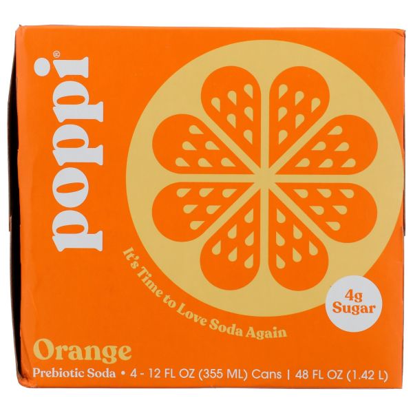 POPPI: Orange Prebiotic Soda 4 Count, 48 fo