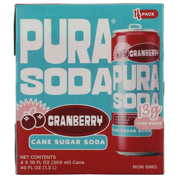 PURA SODA: Cranberry Soda 4 Count, 40.4 fo