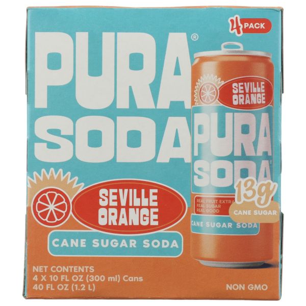 PURA SODA: Seville Orange Soda 4 Count, 40.4 fo