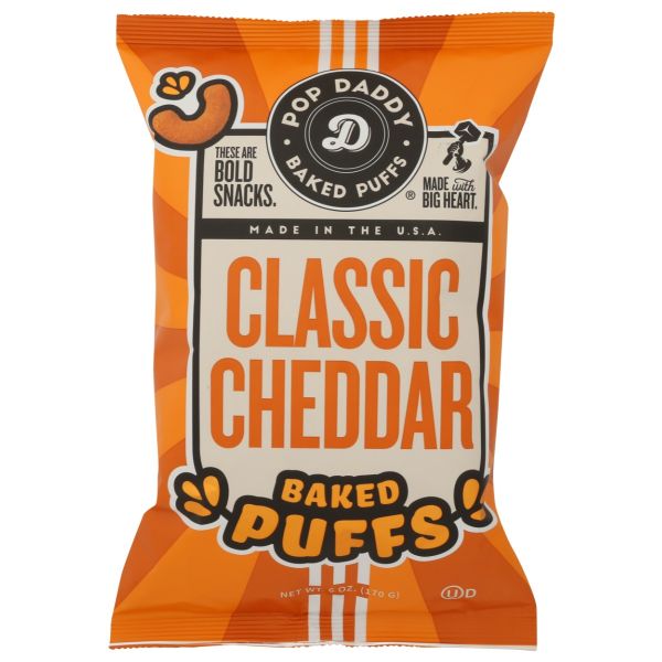 POP DADDY POPCORN & PRETZELS: Classic Cheddar Baked Puffs, 6 oz