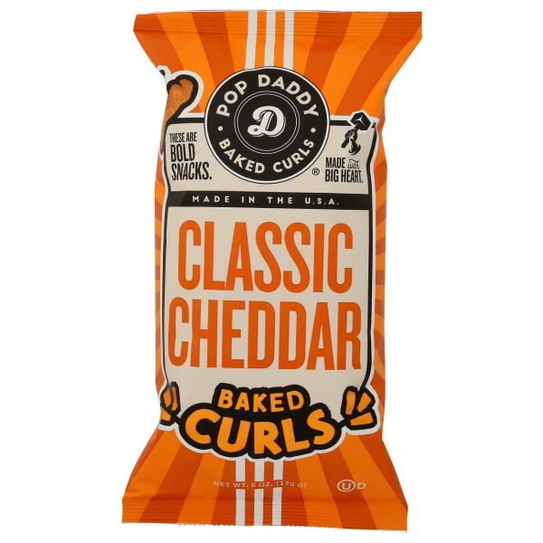 POP DADDY POPCORN & PRETZELS: Classic Cheddar Baked Curls, 6 oz