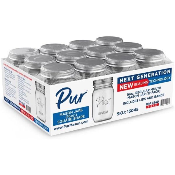 BULK EB: Pur Mason Regular Mouth with Lid Jar, 12 ea