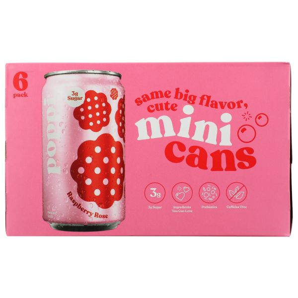 POPPI: Raspberry Rose Prebiotic Mini Soda 6 Count, 45 fo