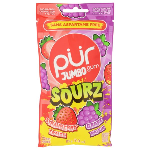 PUR: Sourz Strawberry and Grape Jumbo Gum 20 Count, 2.9 oz