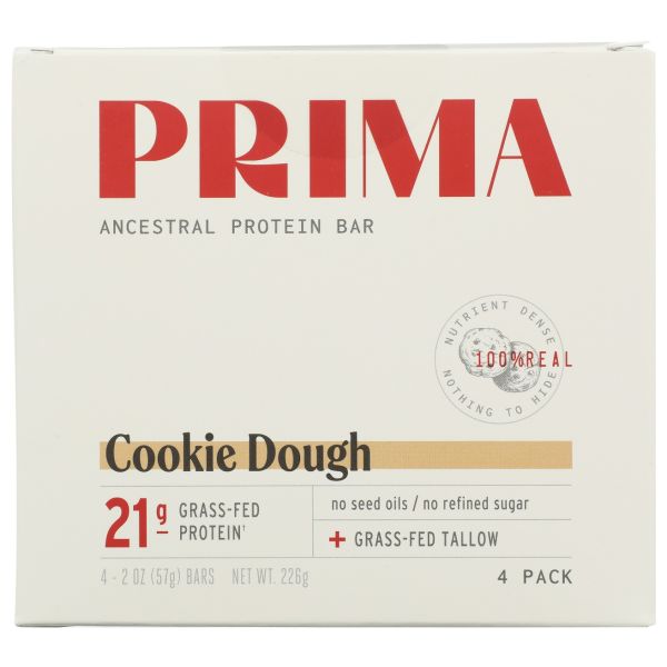 PRIMA: Cookie Dough Ancestral Protein Bar 4 Count, 8 oz