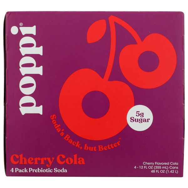 POPPI: Cherry Cola Prebiotic Soda 4 Count, 48 fo