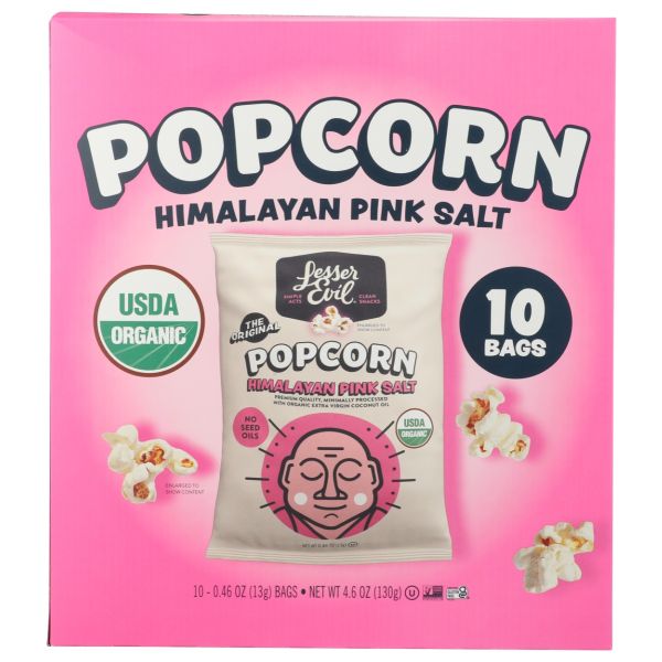 LESSER EVIL: Himalayan Pink Salt Popcorn Snack Pack 10 Count, 4.6 oz