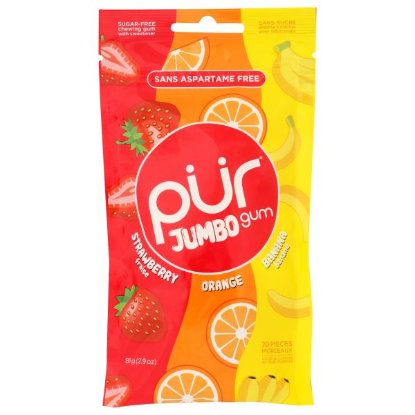 PUR: Strawberry Banana Orange Jumbo Gum 20pc, 2.9 oz