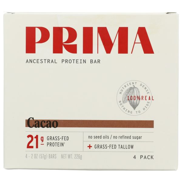 PRIMA: Cacao Ancestral Protein Bars 4 Count, 8 oz