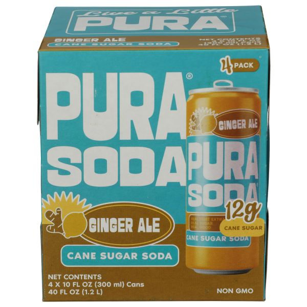 PURA SODA: Ginger Ale Soda 4 Count, 40 fo