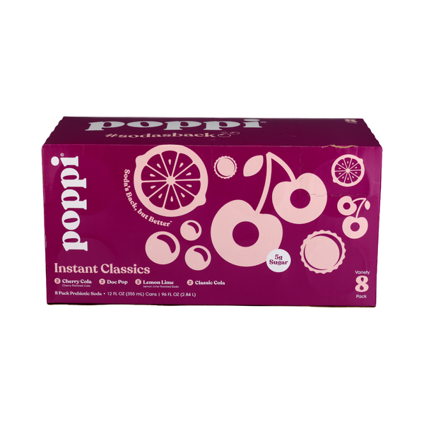 POPPI: Classic Prebiotic Soda Variety Pack 8 Count, 96 fo