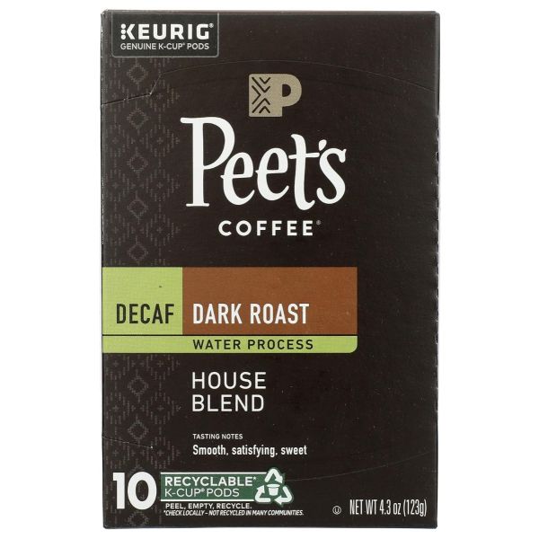 PEETS COFFEE: Decaf House Blend KCup Pods, 10 ea