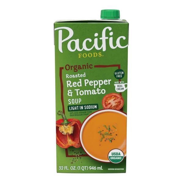 PACIFIC FOODS: Light in Sodium Organic Roasted Red Pepper and Tomato Soup, 32 fo