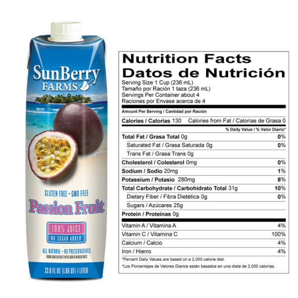 SUNBERRY FARMS: 100% Passion Fruit Juice, 33.81 oz