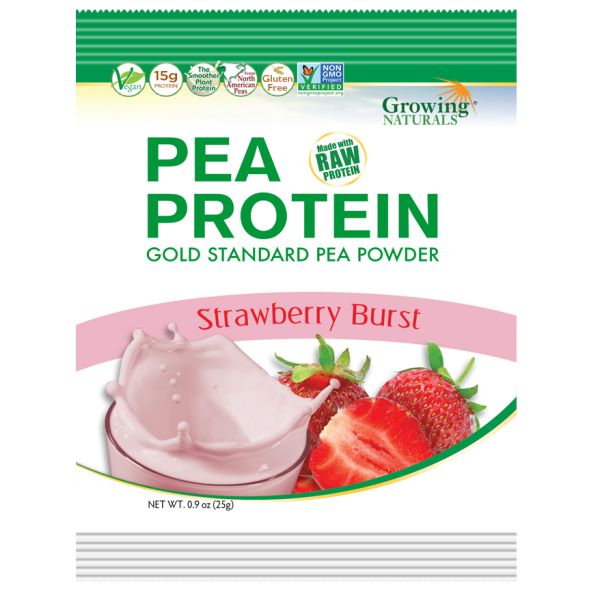 GROWING NATURALS: Pea Protein Powder Strawberry, 0.9 oz