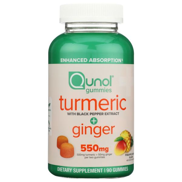 QUNOL: Turmeric Ginger Black Pepper Gummies 550mg Pineapple Flavor, 90 pc