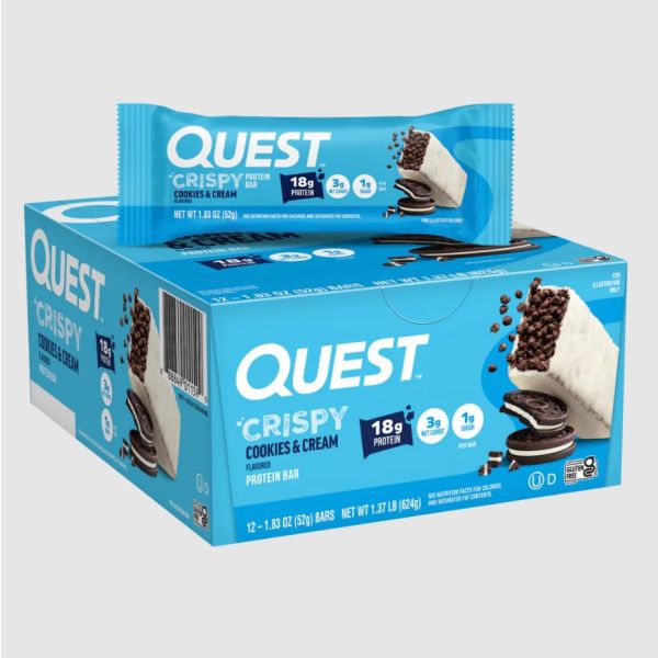 QUEST: Cookies and Cream Crispy Hero Protein Bars 12 Count, 1.37 lb