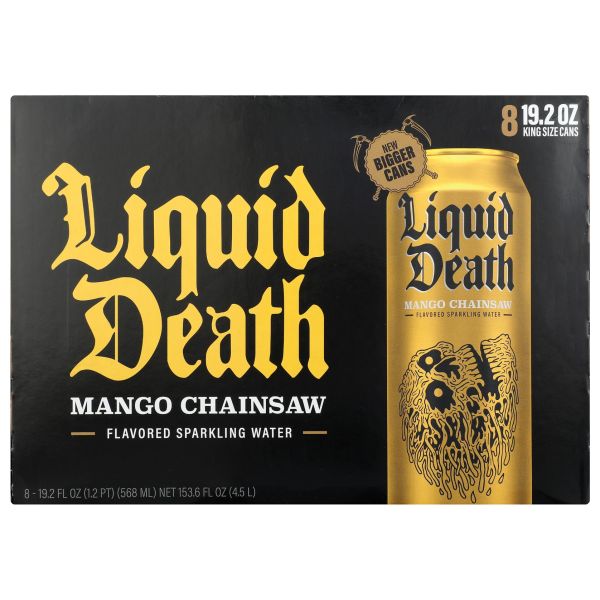 LIQUID DEATH: Mango Chainsaw Sparkling Water 8Pk, 153.6 fo