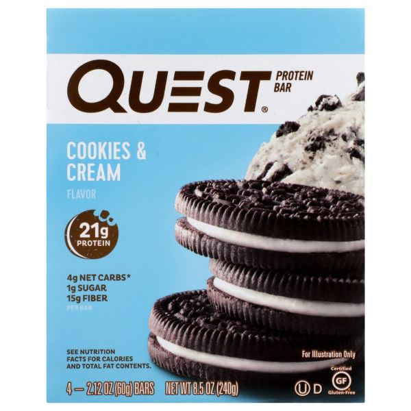 QUEST: Cookies and Cream Bars 4pk, 8.5 oz