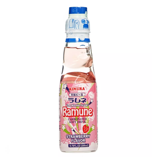 KIMURA: Ramune Carbonated Soft Drink Strawberry Flavor, 6.76 oz