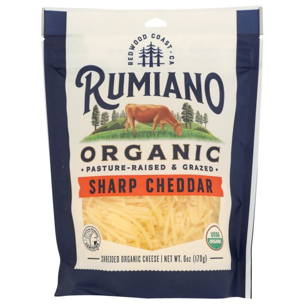RUMIANO FAMILY: Organic Sharp Cheddar Shredded Cheese, 6 oz