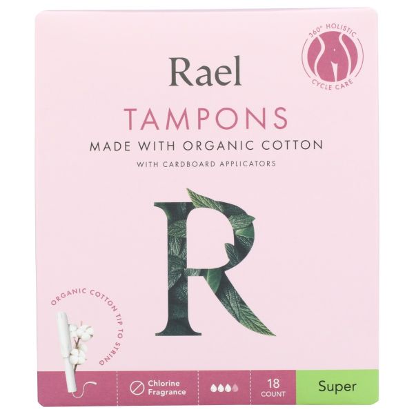 RAEL: Super Organic Cotton Tampons with Applicator, 18 pc