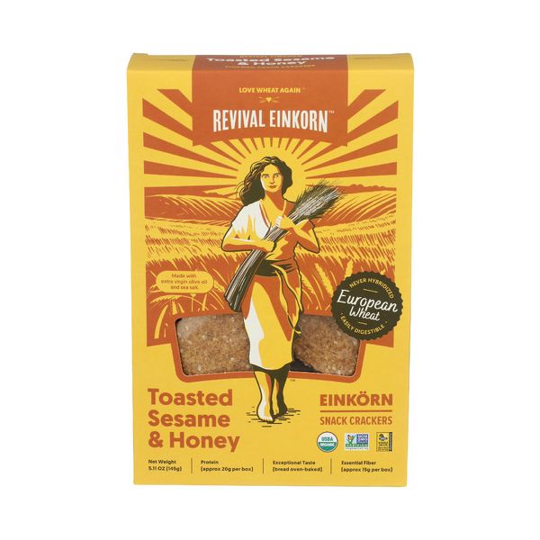 REVIVAL EINKORN: Toasted Sesame and Honey Crackers, 5.11 oz