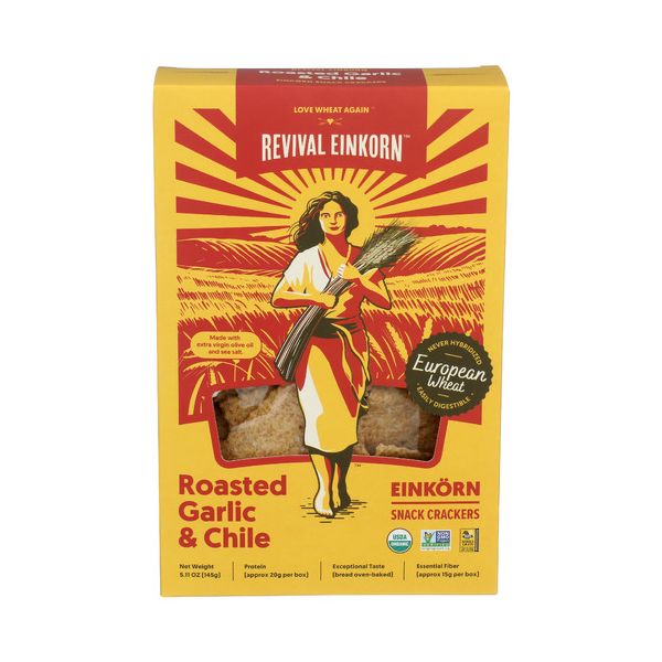 REVIVAL EINKORN: Roasted Garlic and Chili Crackers, 5.11 oz