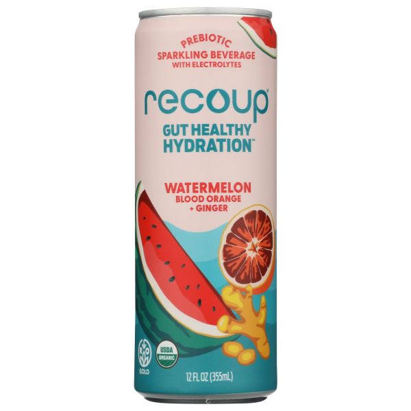 RECOUP: Watermelon Blood Orange Ginger Prebiotic Sparkling Beverage, 12 fo