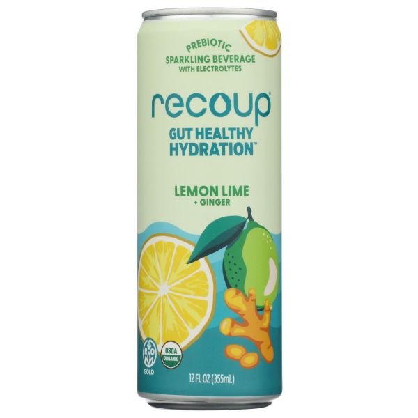 RECOUP: Lemon Lime Ginger Prebiotic Sparkling Beverage, 12 fo