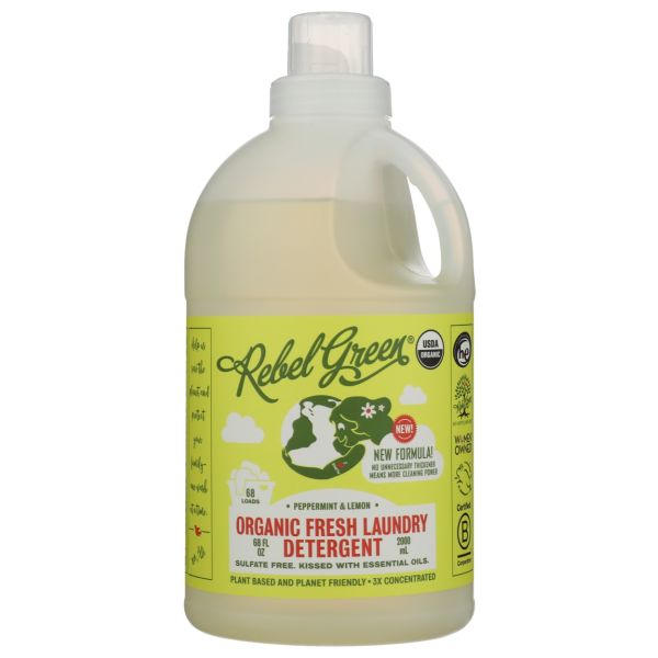 REBEL GREEN: Fresh Laundry Detergent Peppermint and Lemon, 64 oz