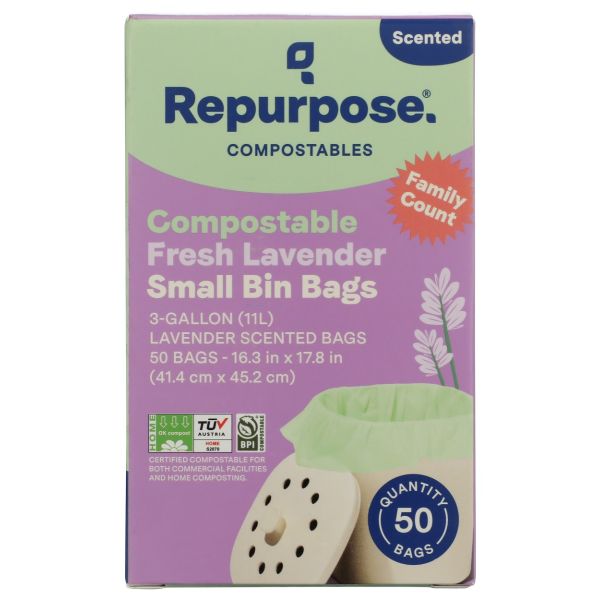 REPURPOSE: Compostable Small Bin Bag Lavender 3gal, 50 bg