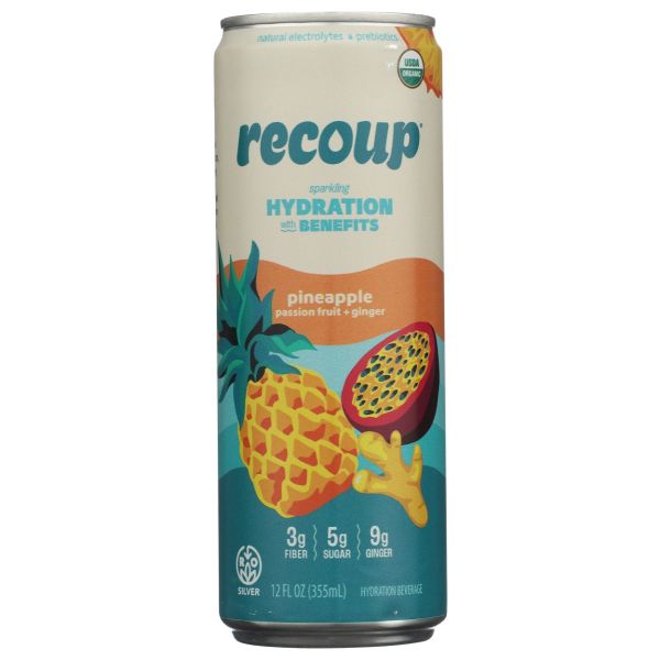 RECOUP: Pineapple Passionfruit Ginger Prebiotic Sparkling Beverage, 12 fo