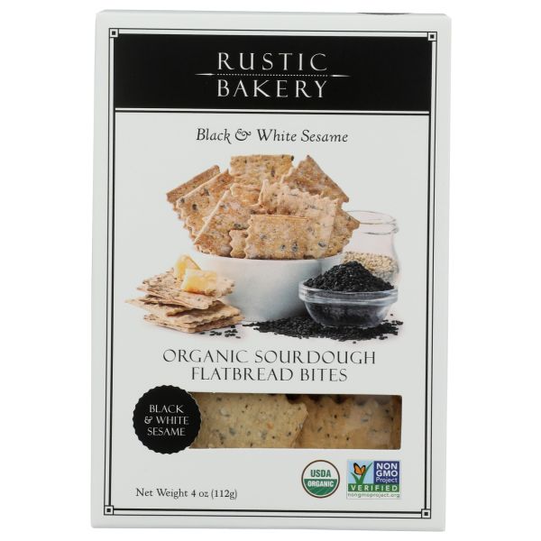 RUSTIC BAKERY: Black and White Sesame Sourdough Flatbread Bites, 4 oz