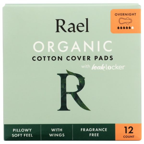 RAEL: Overnight Organic Cotton Cover Pads With Wings, 12 ea