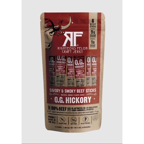 RIGHTEOUS FELON CRAFT JERKY: OG Hickory Beef Sticks 6pc, 6 oz