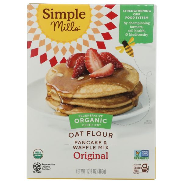 SIMPLE MILLS: Original Oat Flour Pancake and Waffle Mix, 12.9 oz