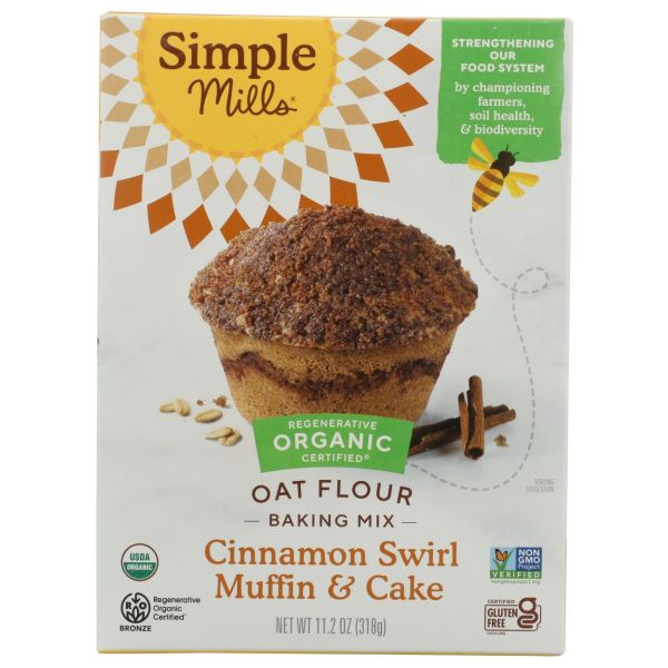 SIMPLE MILLS: Cinnamon Swirl Muffin and Cake Oat Flour Baking Mix, 11.2 oz