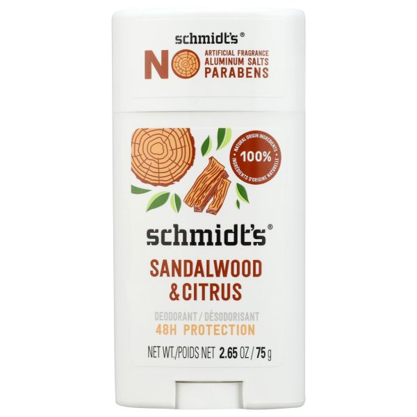 SCHMIDTS: Sandalwood and Citrus Deodorant Stick, 2.65 oz