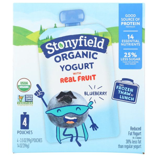 STONYFIELD: Organic Kids Blueberry Lowfat Yogurt 4 Count, 14.8 fo