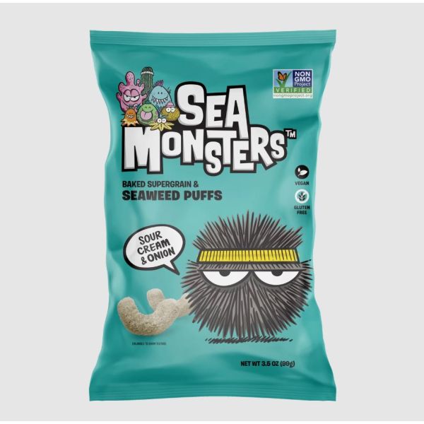 SEA MONSTERS: Seaweed Puffs Sour Cream Onion, 3.5 oz